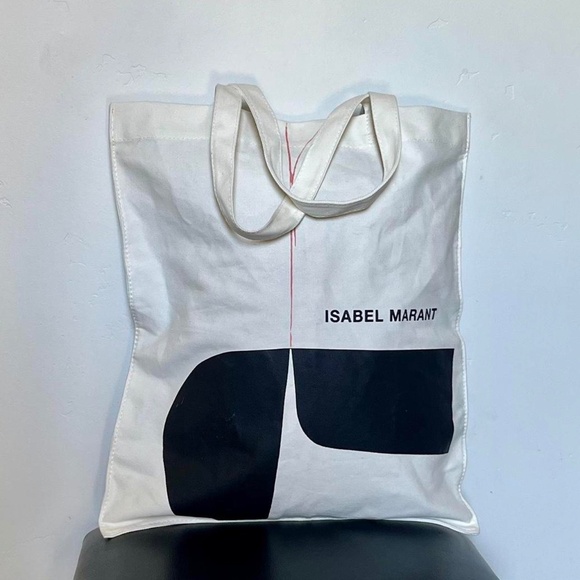 NWOT ISABEL MARANT Authentic White Cotton French 🇫🇷 Travel Bag w/ Graphic Logo - Picture 2 of 5